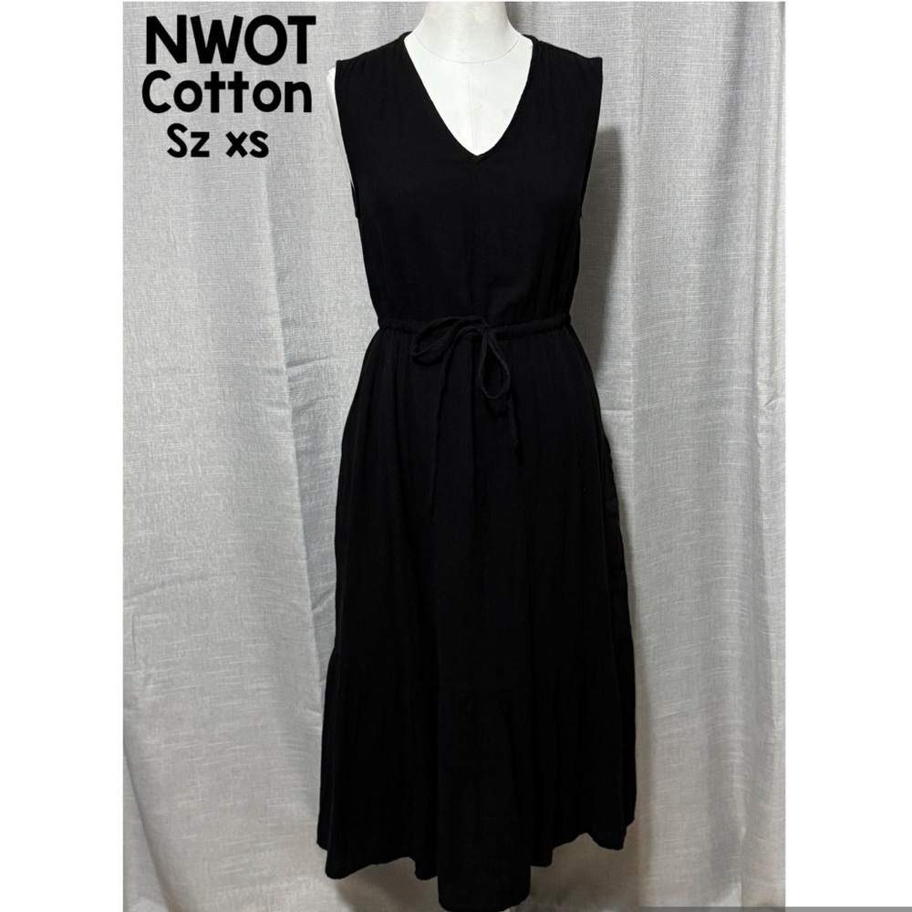 NWOT SunDress-Sz XS (0-2) Black-Cotton-Drawstring Waist